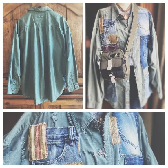 OOAK Custom Patchwork Utility Jacket The Sasha Artisan Reworked XXL - Picture 7 of 15